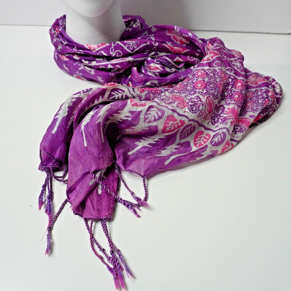 Purple Pink Butterfly Floral Lightweight Tassel Scarf Wrap Boho Shawl Fairy